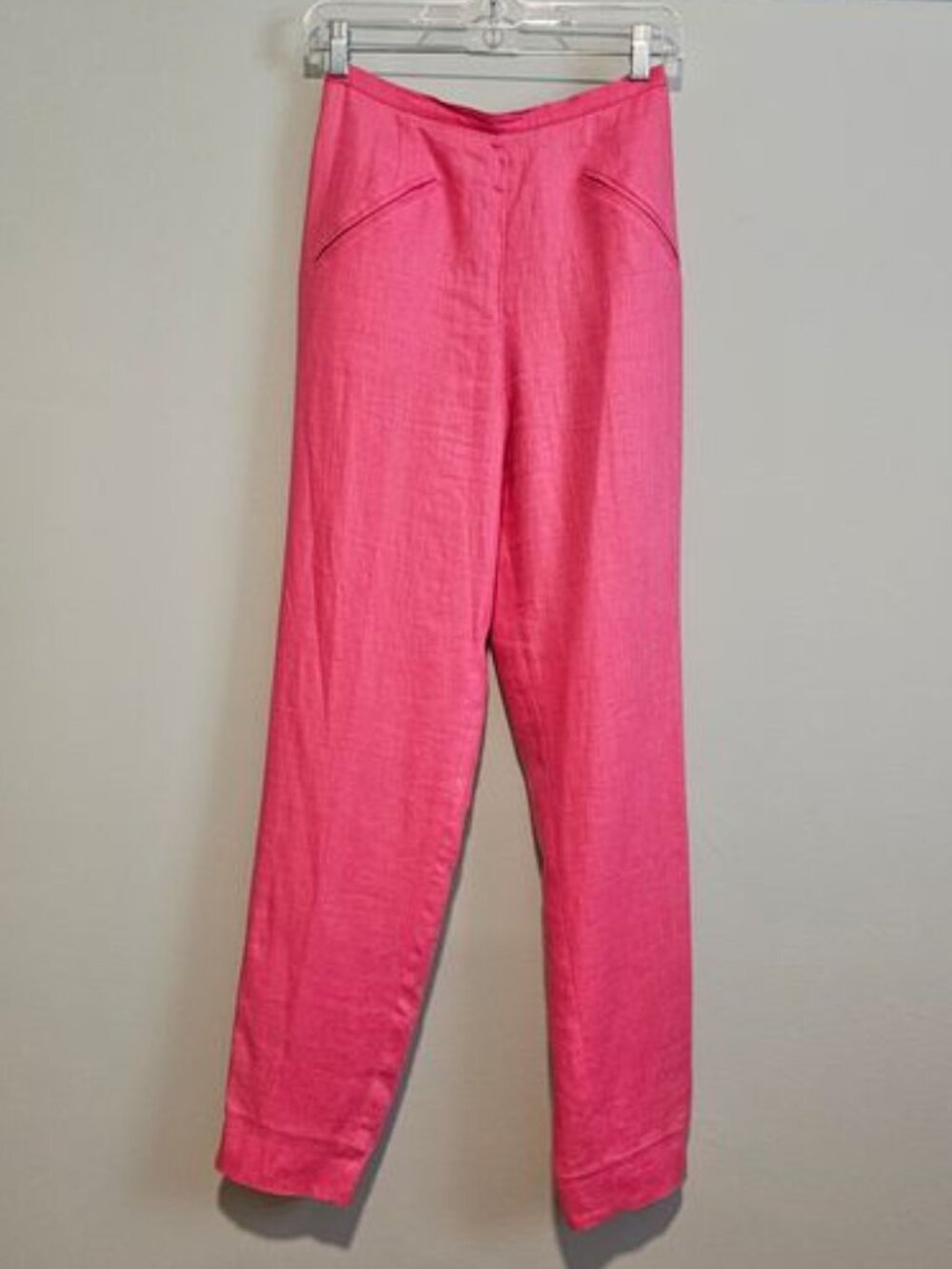 Women's Finity Studio Pink Linen Pants with Back Zipper and Double Button